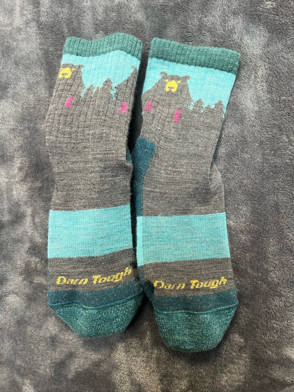 Cozy Bear Crew Socks - Teal and Gray - Picture 3 of 3
